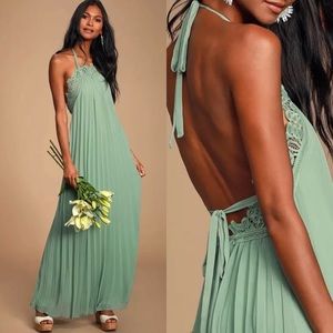 Lulu’s Encinitas Mint Green Pleated Maxi Dress L